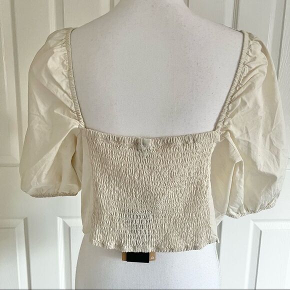 VERO MODA Woven Organic Cotton Crop Top In Birch XL - Picture 4 of 7